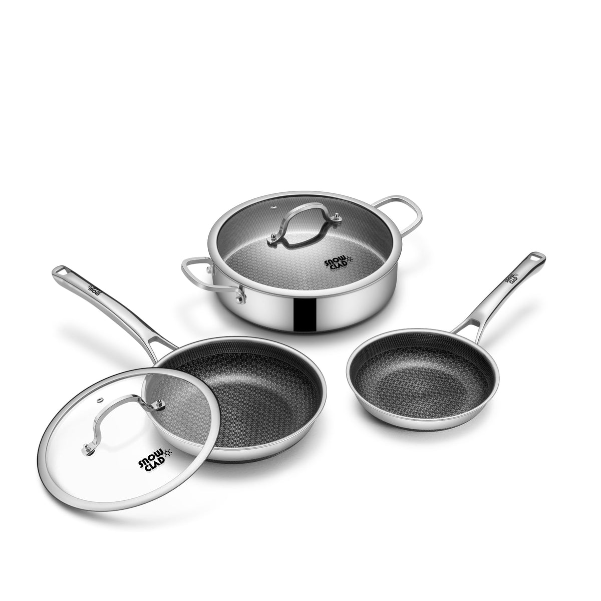 SNOWCLAD Frying Pans Nonstick with Lid,Hybrid Non Stick 5 Quart Saute pan,PFOA Free Cookware,Stainless Steel skillet,12 inch Deep Saute Pan,Dishwasher&Oven Safe,Works on All Cooktops