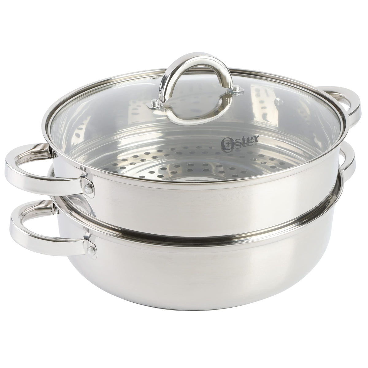 Oster Dutch Oven with Steamer Basket 3-Quart - Sangerfield Stainless Steel, Stovetop Steamer for Vegetables, Rice & Tamales, Dishwasher Safe
