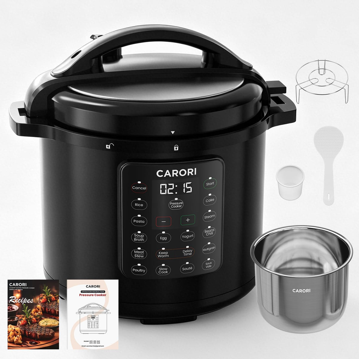 CARORI 3 Qt Electric Pressure Cooker, 8-in-1 Compact Multi-Cooker with Ceramic Nonstick Pot, 700W, Sauté, Slow Cook, Rice, Stew, Delay Start, Keep Warm, Gray