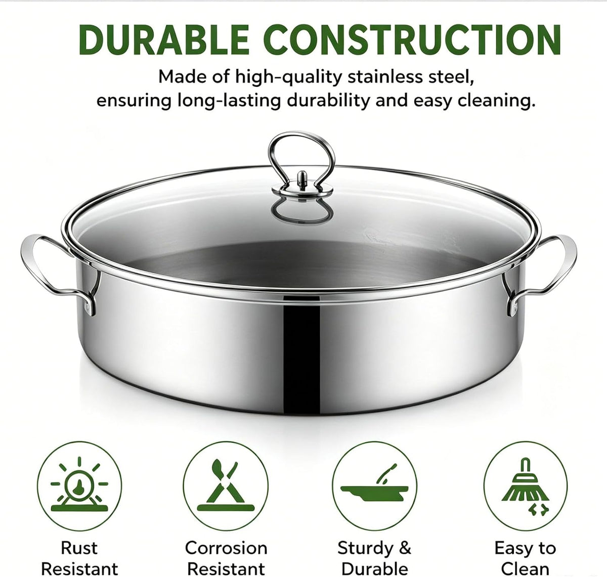 Stainless Steel Fish Steamer Set,Multi-Use Oval Steamer Pot with Glass Lid Rack, Ceramic Plate, Chuck, Steaming Pot for Fish, Oyster,Boiling Soup 15 x 9.8 inches