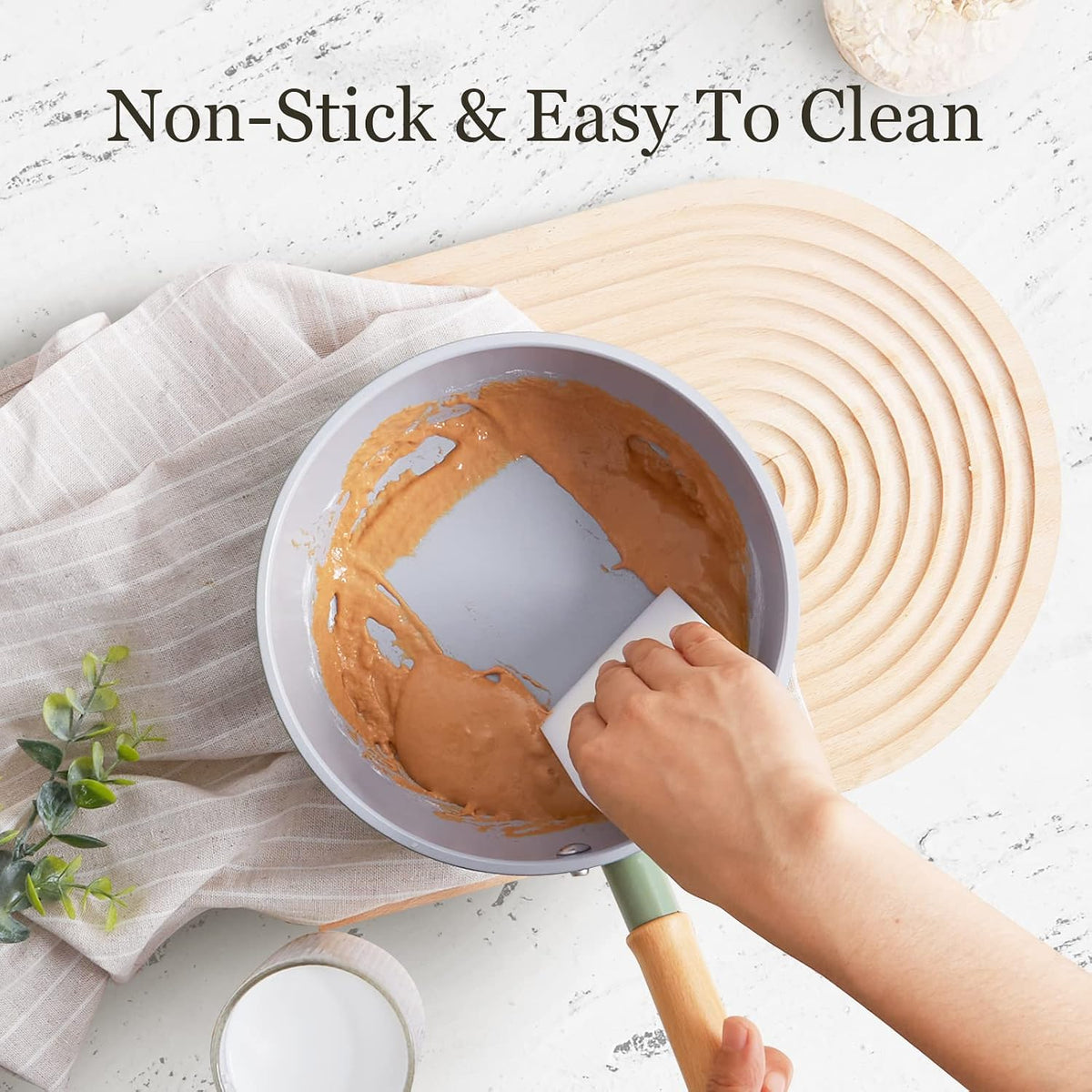 ROCKURWOK Ceramic Nonstick Sauce Pan with Steamer, 2.5QT Cooking Pot, Green