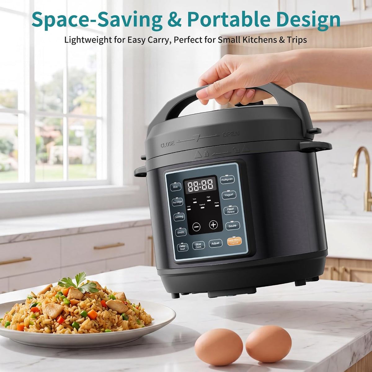 OLIXIS 10-In-1 Electric Pressure Cooker, 3 Quart Multi Cooker for Rice, Stew and Steam, Small Programmable Stainless Steel Pot with Slow Cook Function and Ceramic Inner Pot