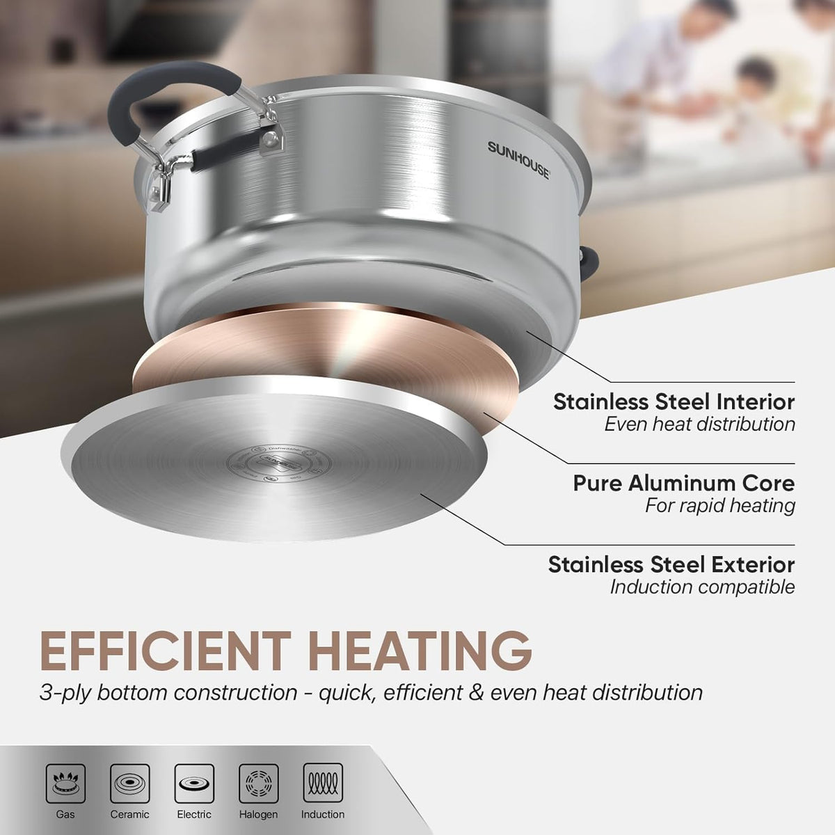 SUNHOUSE 4.6 QT Stainless Steel Steamer Pot for Cooking with Glass Lid