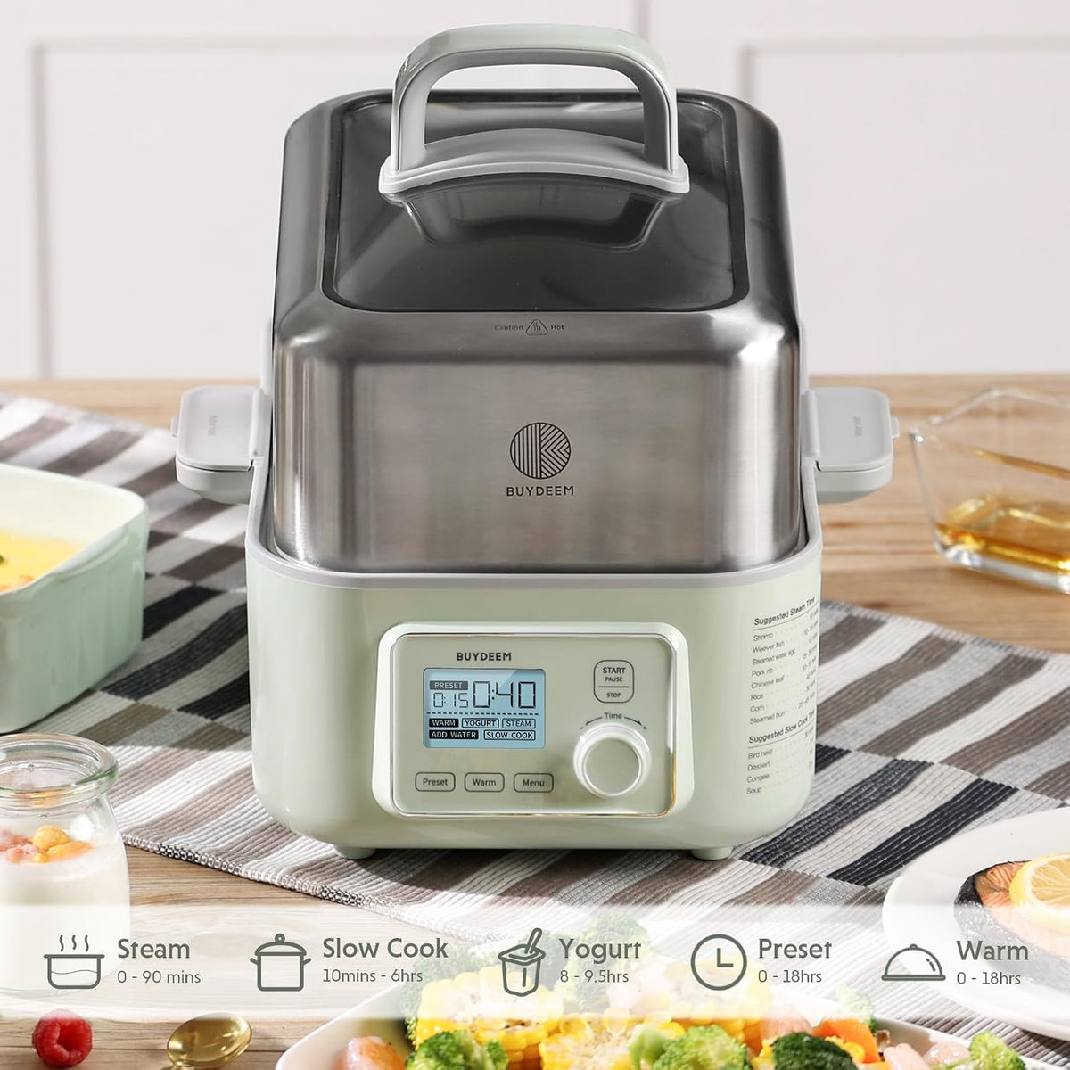 BUYDEEM G553 5.3Qt Electric Food Steamer, 18H Delay Timer, Dual Protection