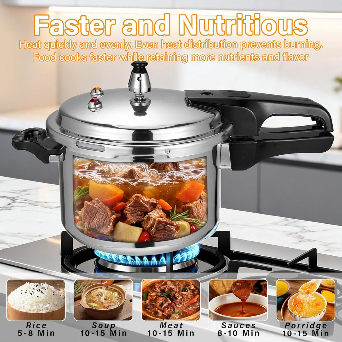 DOITOOL 4.2 Quart Aluminum Pressure Cooker Stovetop Fast Cooking Pot Pressure Canner Compatible for Induction Cookers and Gas Stoves, Silver (4L)