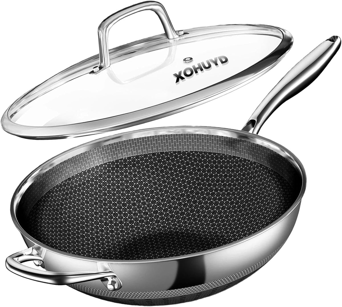 Wok Pan, 13-Inch Stainless Steel Woks & Stir-Fry Pans Nonstick with Lid