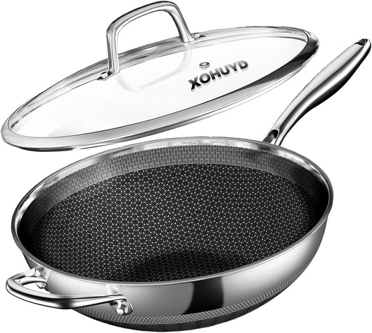 Wok Pan, 13-Inch Stainless Steel Woks & Stir-Fry Pans Nonstick with Lid
