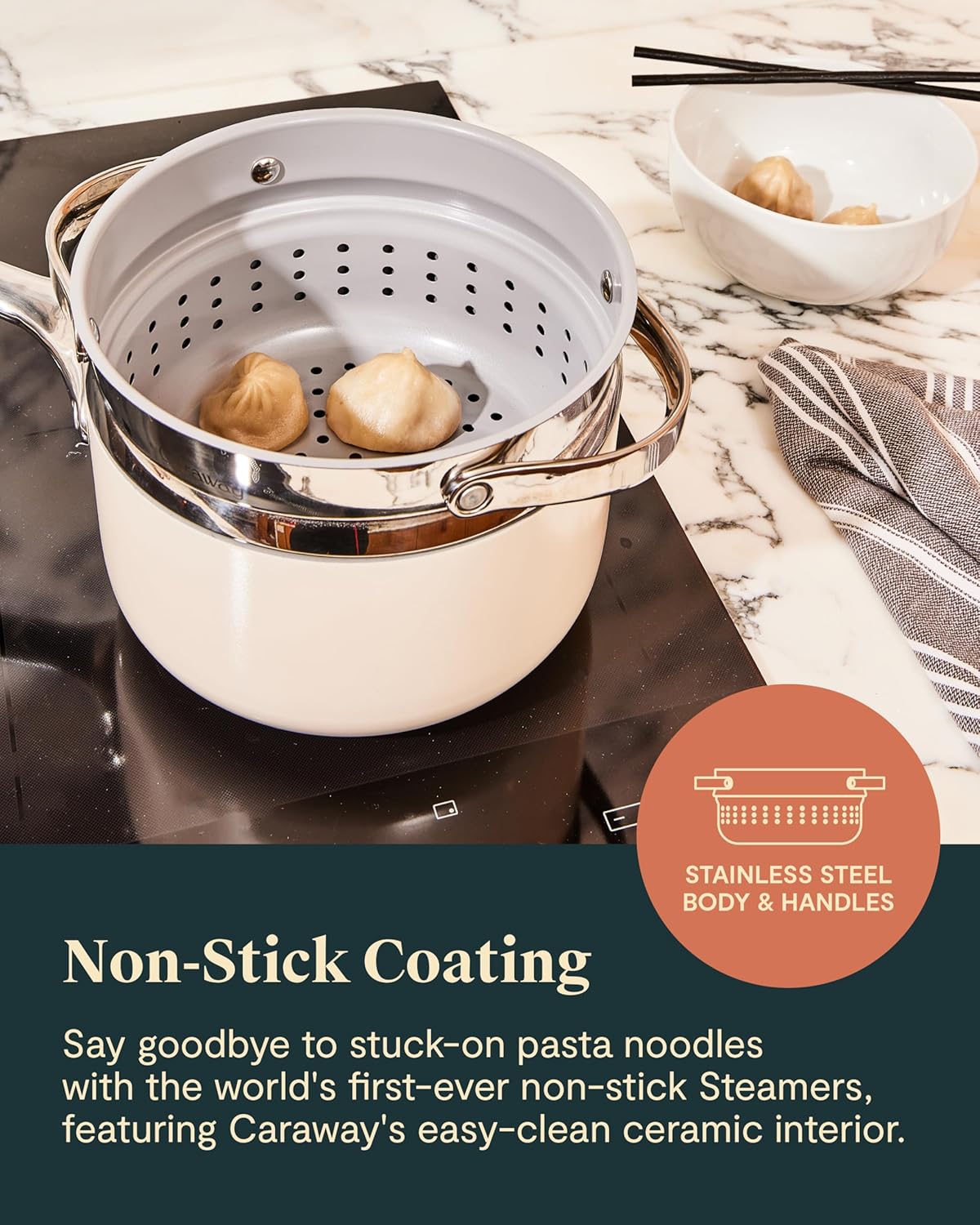 Caraway Steamer, Stainless Steel Steamer with Handles