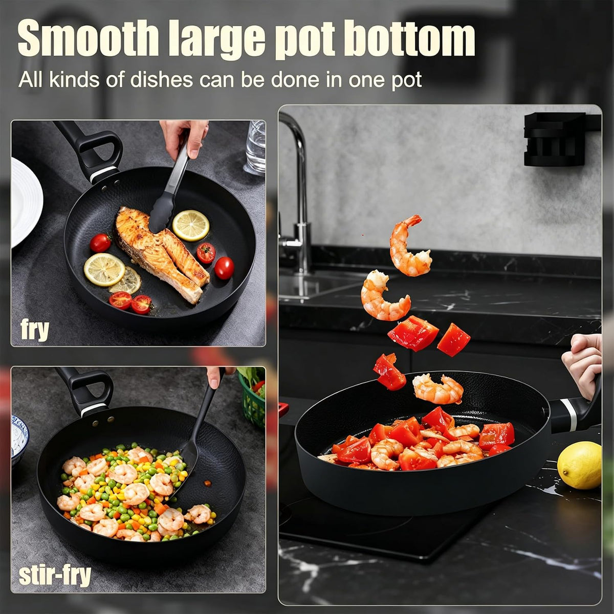 Nonstick Skillet, Nonstick Ceramic Saute Pan with Lid,Deep Frying Pan 12-inch, Healthy & PFOA/PFAS Free,5 QT Cooking Pan,Ergonomic Handle for Effort-saving,Wrist Saver