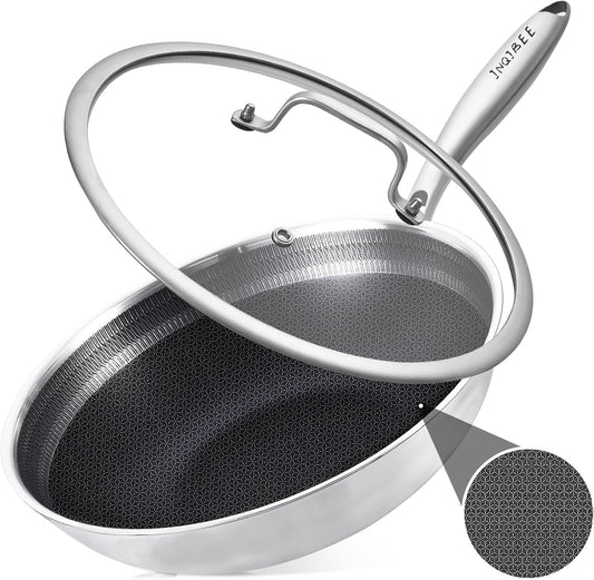Inqibee 12.5 Inch Hybrid Stainless Steel Wok Pan with Lid, Ceramic Coating