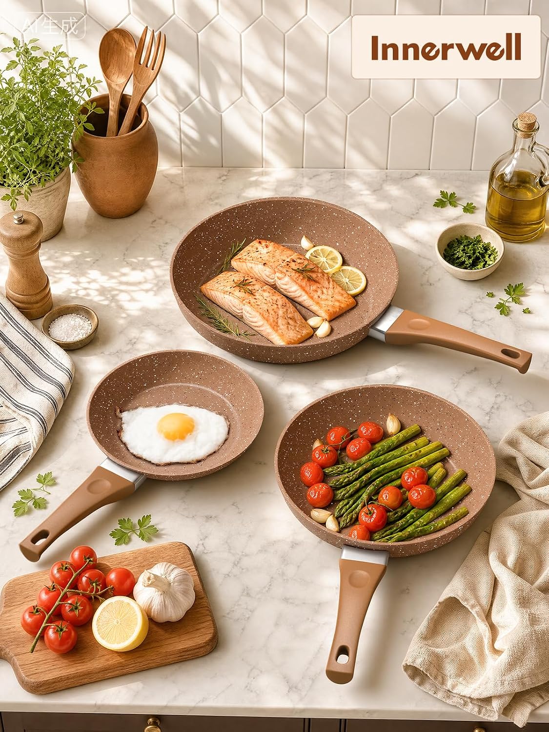 Innerwell Nonstick Ceramic Frying Pans Skillets Set 8"+9.5"+11"