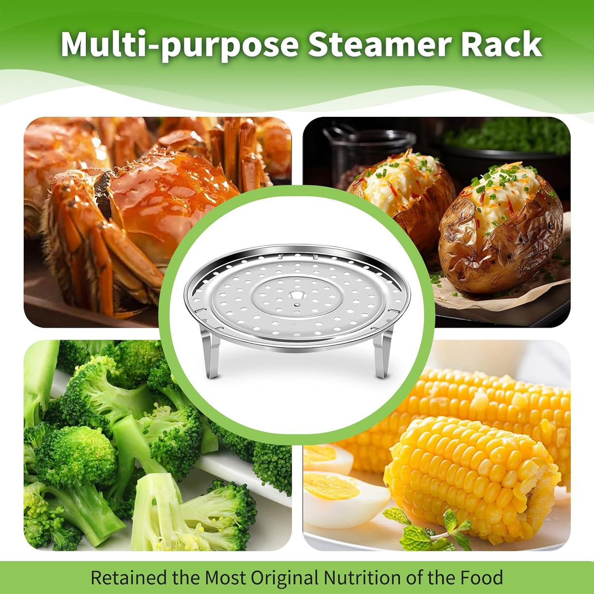 Steamer Rack for Cooking,Stainless Steel Steaming Rack,Steam Tray with Removable Legs for Instant Pressure Cooker Multi-functional Steamer Basket(Silver - 22cm)