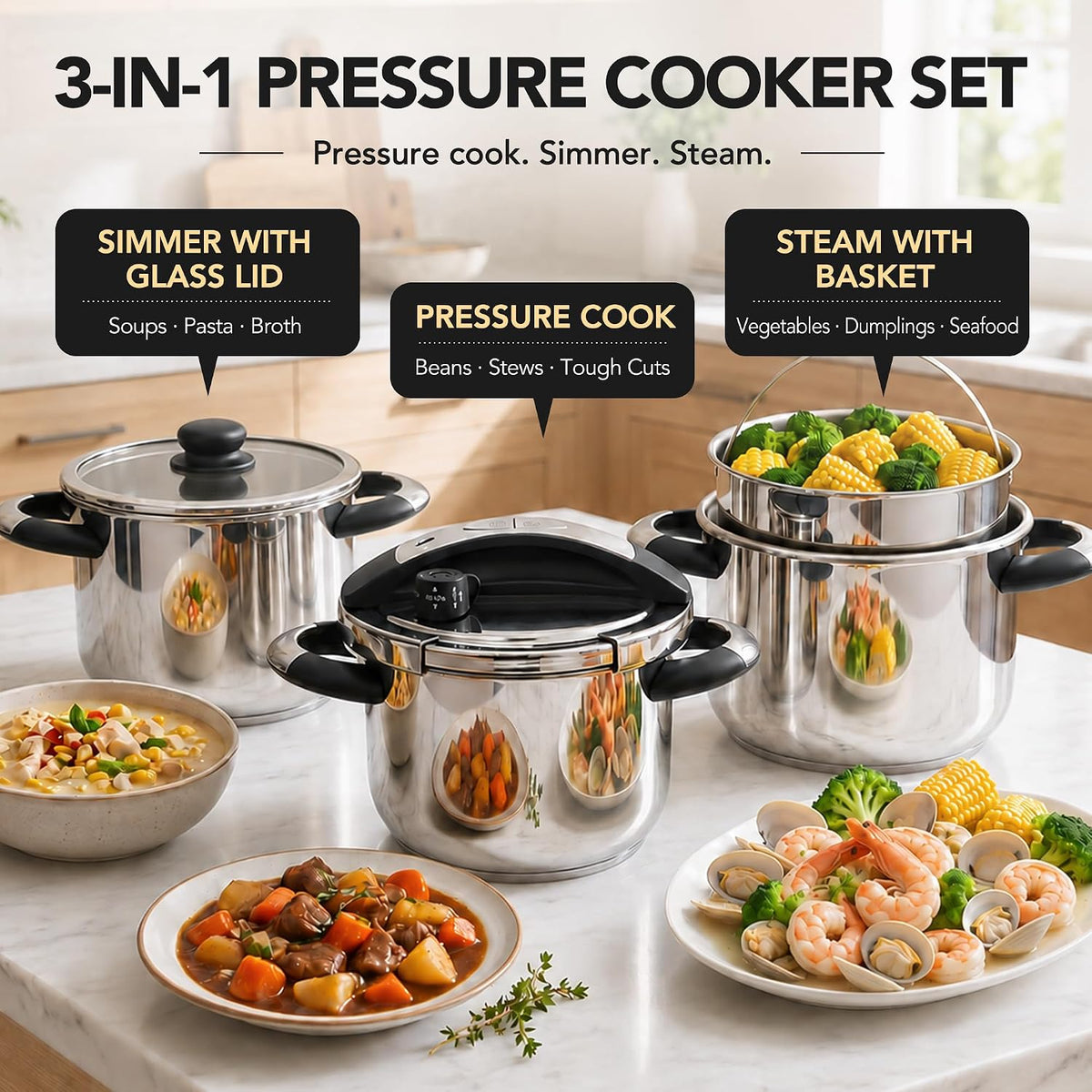 MICHELANGELO 3.2QT/3L Small Stovetop Pressure Cooker Stainless Steel