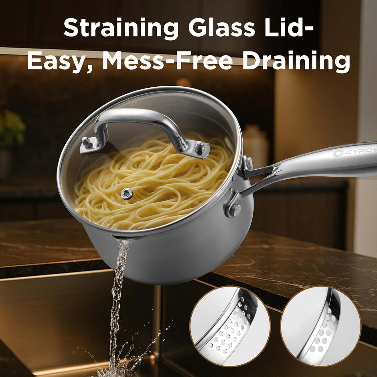 Tri-Ply Stainless Steel Sauce Pan with Steamer Basket & Straining Glass Lid— 2-in-1 Multi-Function Pot for Steaming, Boiling & Simmering — Healthy, Durable, Rust-Resistant, Professional-Grade Cookware
