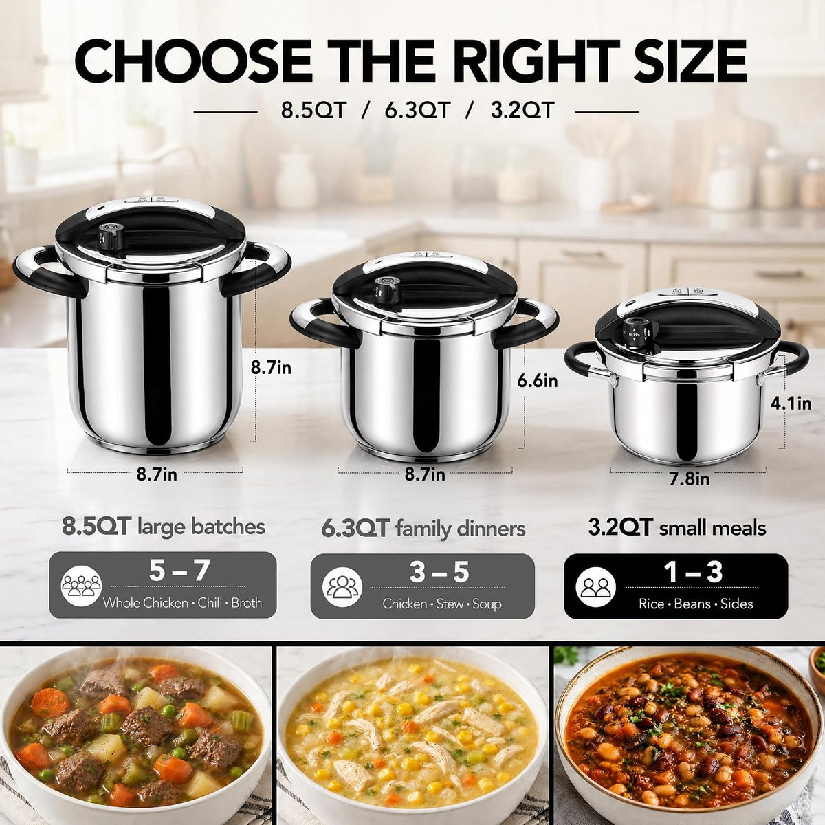 MICHELANGELO 3.2QT/3L Small Stovetop Pressure Cooker Stainless Steel