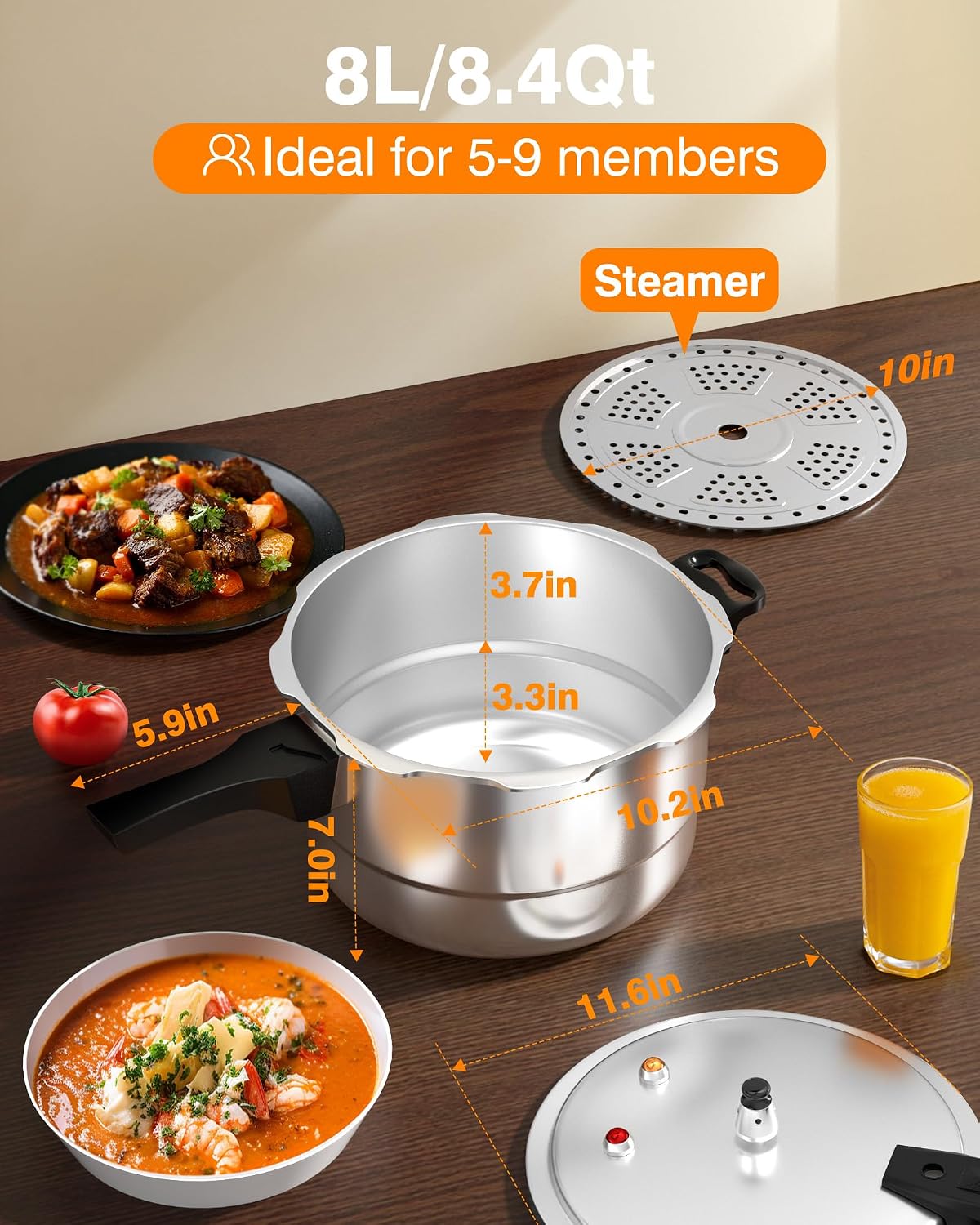 WantJoin 8Qt Aluminum Pressure Cooker w/Release Valve & Multiple Protective Devices,Pressure Canner Compatible with Gas & Induction Cooker,Canner Rack Included