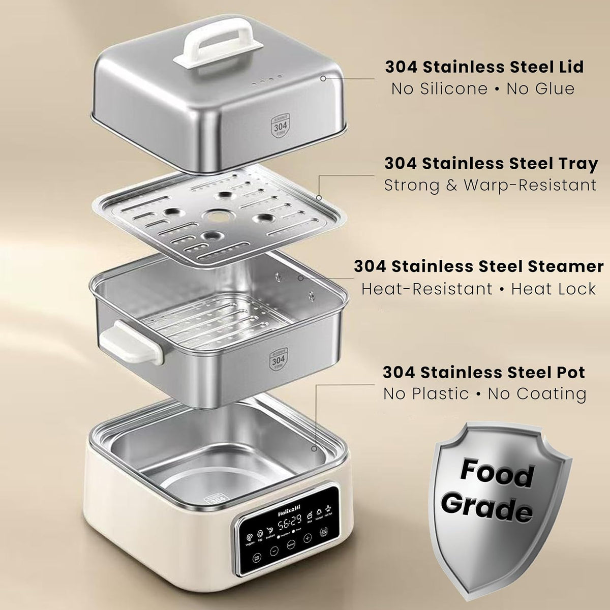 Electric Food Steamer 12.7 QT, Double-Tier 8-in-1 Vegetable & Meal Steamer, Stainless Steel, Timer & Keep Warm, Boil-Dry Protection, Healthy Cooking Kitchen Steamer