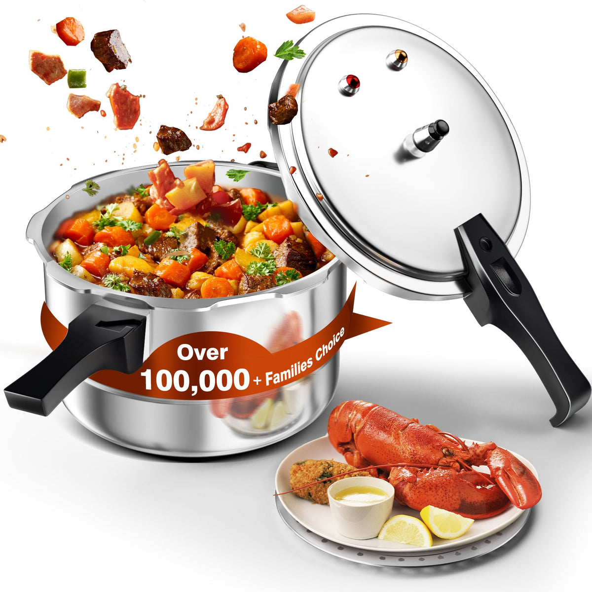 WantJoin 8Qt Aluminum Pressure Cooker w/Release Valve & Multiple Protective Devices,Pressure Canner Compatible with Gas & Induction Cooker,Canner Rack Included