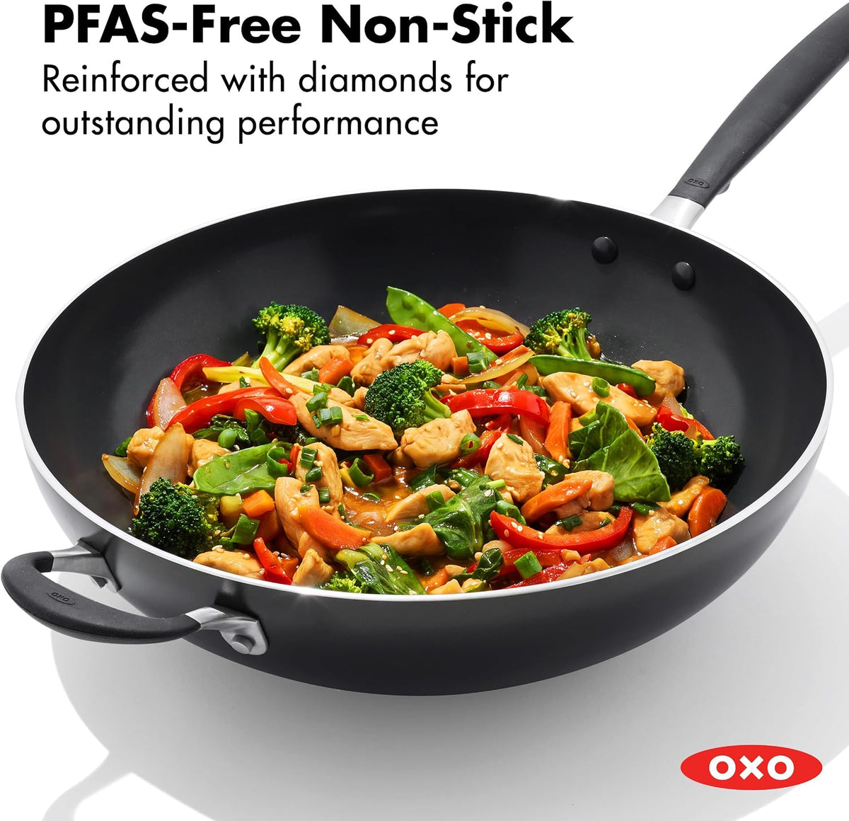 OXO 14” Non-Stick Every Day Wok Pan, BPA-Free Silicone Handle, Stir-Fry Skillet, Dishwasher & Oven Safe, Black