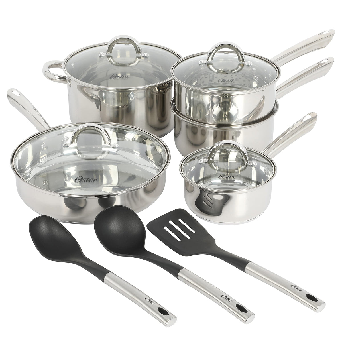 Oster Dutch Oven with Steamer Basket 3-Quart - Sangerfield Stainless Steel, Stovetop Steamer for Vegetables, Rice & Tamales, Dishwasher Safe