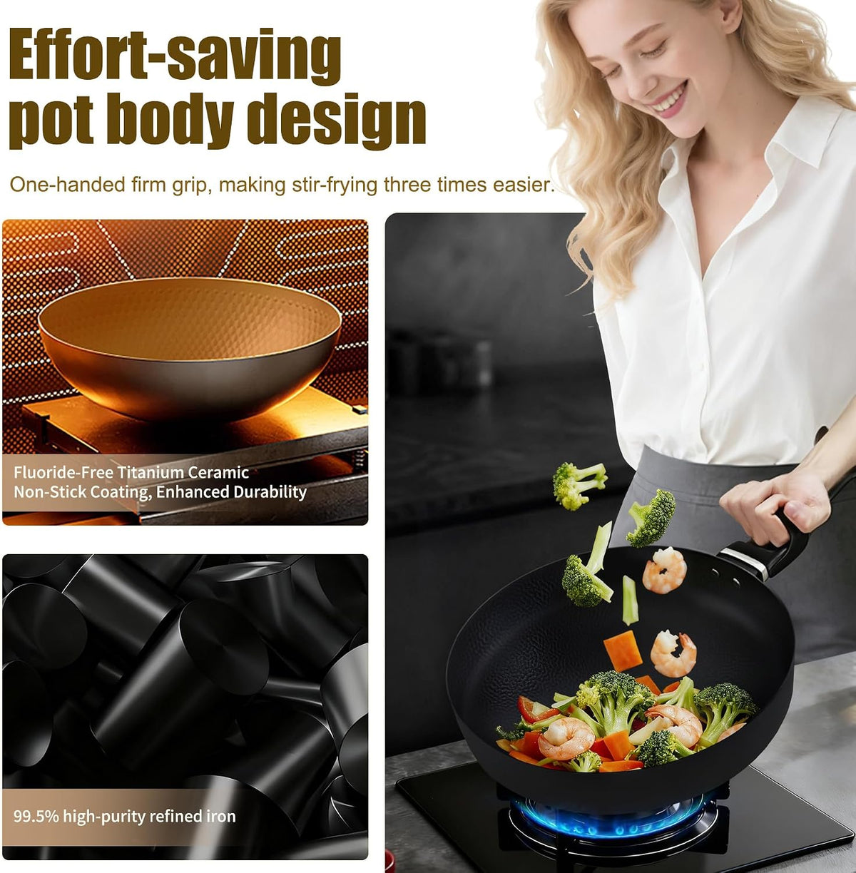 Nonstick Skillet, Nonstick Ceramic Saute Pan with Lid,Deep Frying Pan 12-inch, Healthy & PFOA/PFAS Free,5 QT Cooking Pan,Ergonomic Handle for Effort-saving,Wrist Saver