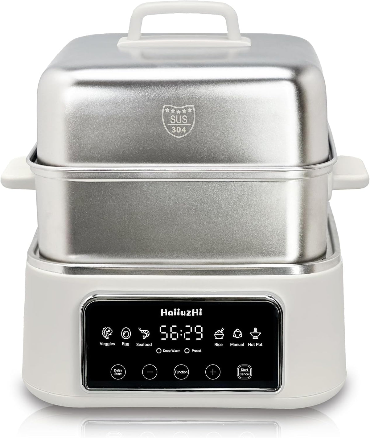 Electric Food Steamer 12.7 QT, Double-Tier 8-in-1 Vegetable & Meal Steamer, Stainless Steel, Timer & Keep Warm, Boil-Dry Protection, Healthy Cooking Kitchen Steamer