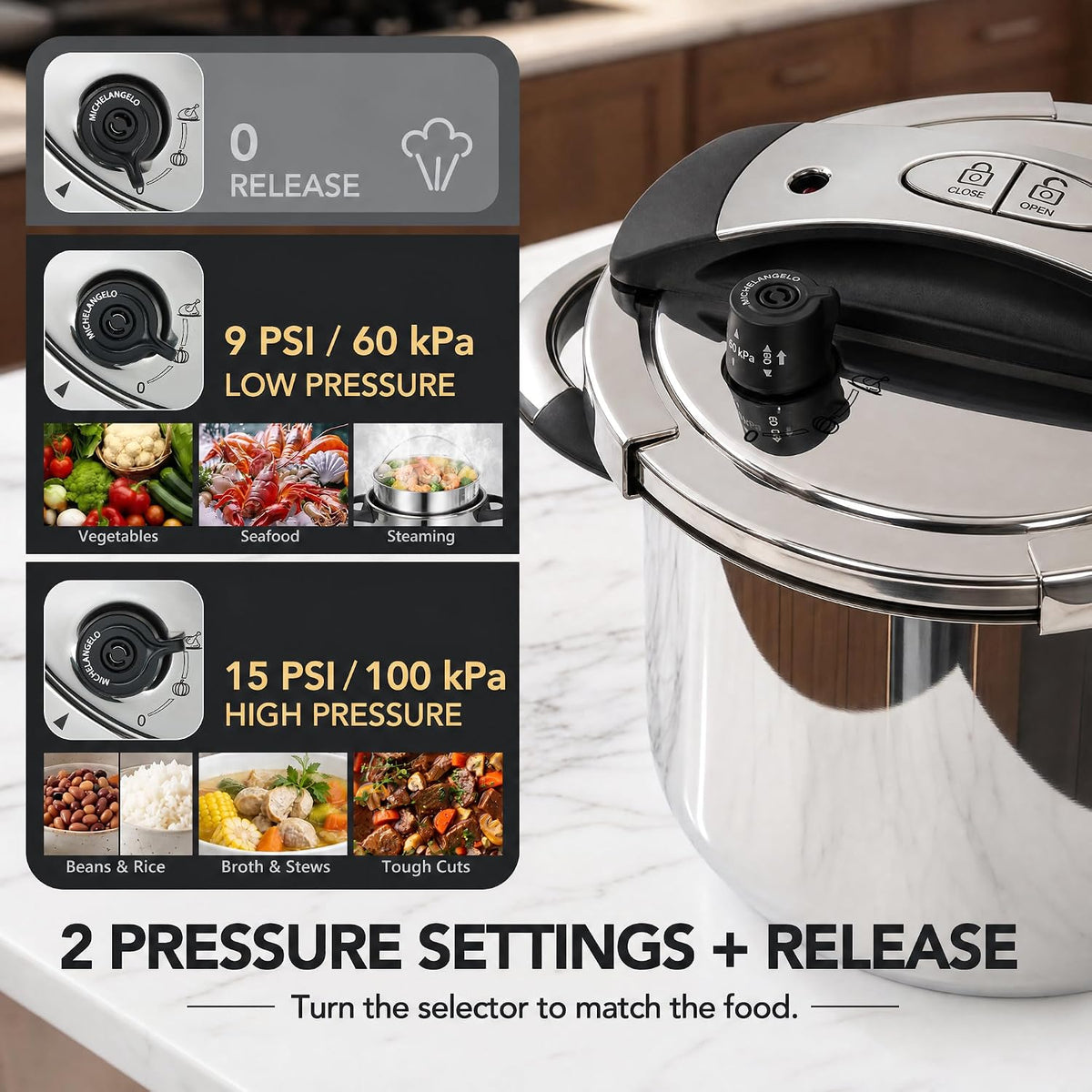 MICHELANGELO 3.2QT/3L Small Stovetop Pressure Cooker Stainless Steel