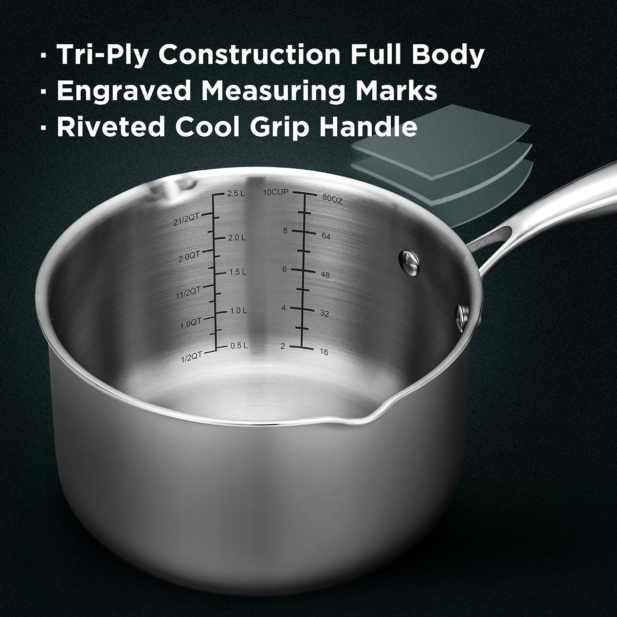 Tri-Ply Stainless Steel Sauce Pan with Steamer Basket & Straining Glass Lid— 2-in-1 Multi-Function Pot for Steaming, Boiling & Simmering — Healthy, Durable, Rust-Resistant, Professional-Grade Cookware