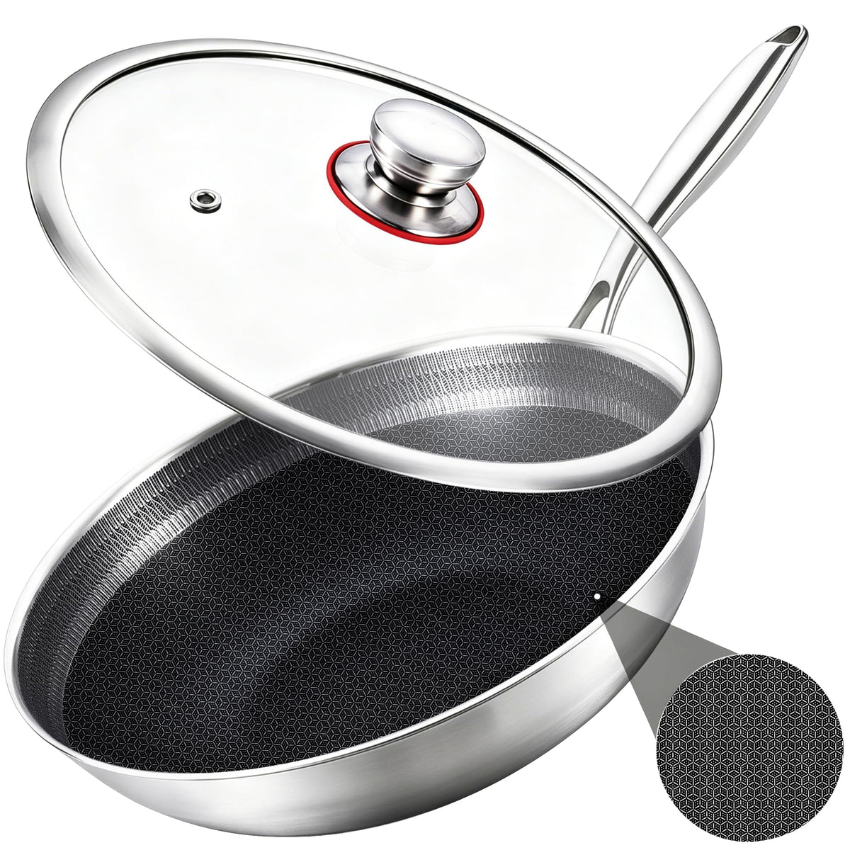 LOLYKITCH 12 Inch Hybrid Nonstick Wok with Lid | Ceramic Coating