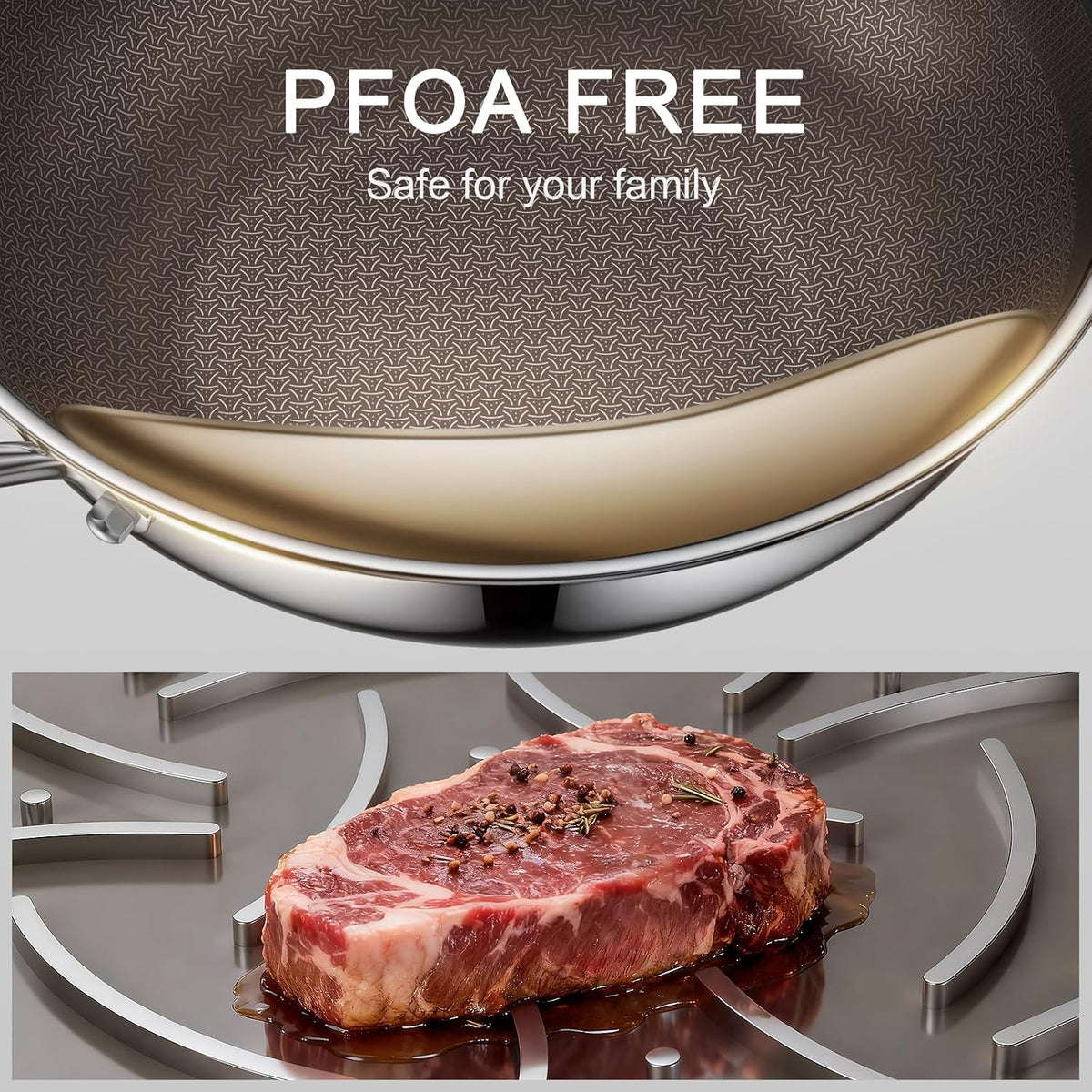 12.5-Inch Hybrid Stainless Steel Wok Pan with Lid, Laser-Textured Nonstick Stir Fry Pan, PFOA-Free, Induction Compatible, Oven & Dishwasher Safe for All Cooktops