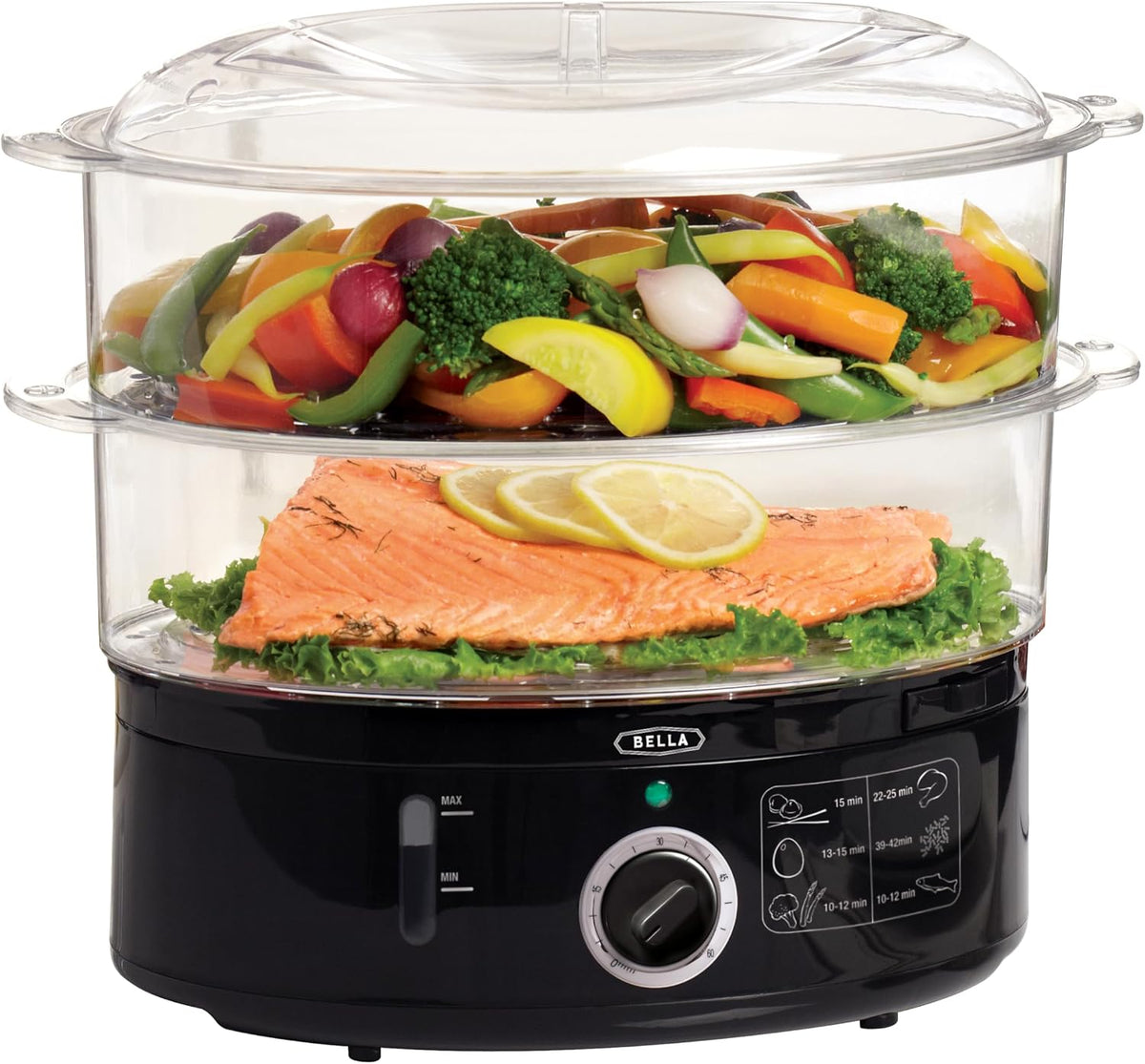 bella Two Tier Food Steamer with Stackable Baskets, Black