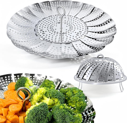 Sayfine Vegetable Steamer Basket, Premium Stainless Steel Veggie Steamer Basket - Folding Expandable Steamers to Fits Various Size Pot (Foldable Large)