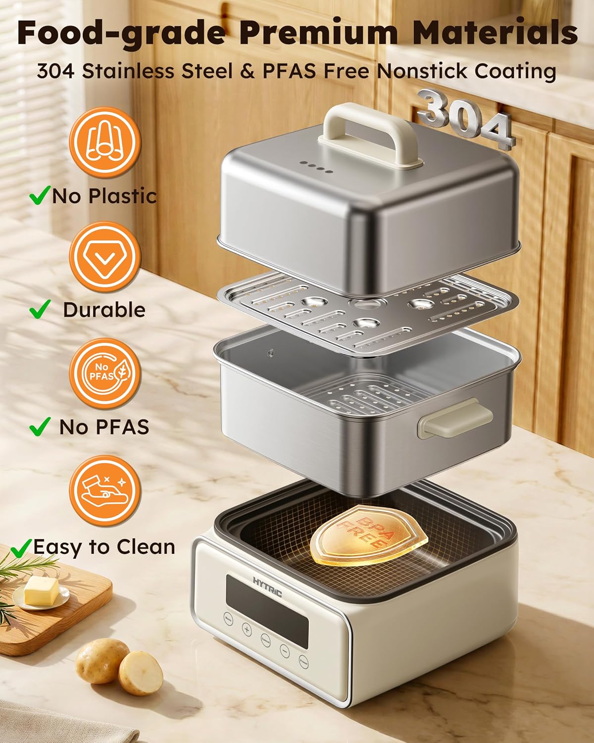12QT Electric Food Steamer for Cooking, 2-Tier Steam Tray & Hot Pot