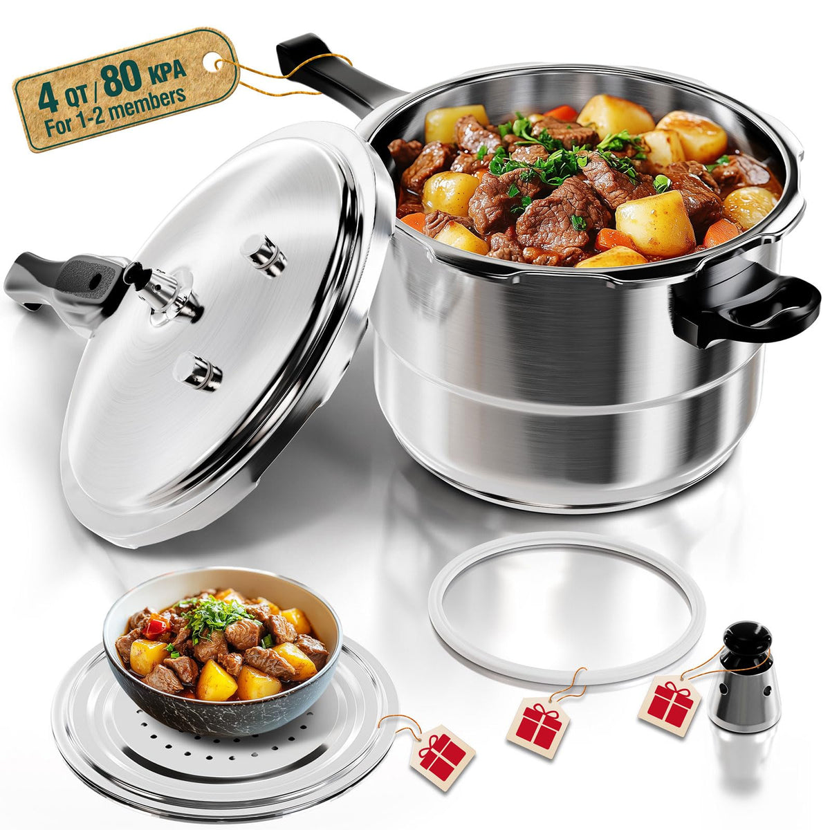 WantJoin Pressure Cooker, 8 Quart Stainless Steel Pressure Canner, Induction Compatible Cookware with Spring Valve Safeguard Devices,Compatible with Gas & Induction Cooker