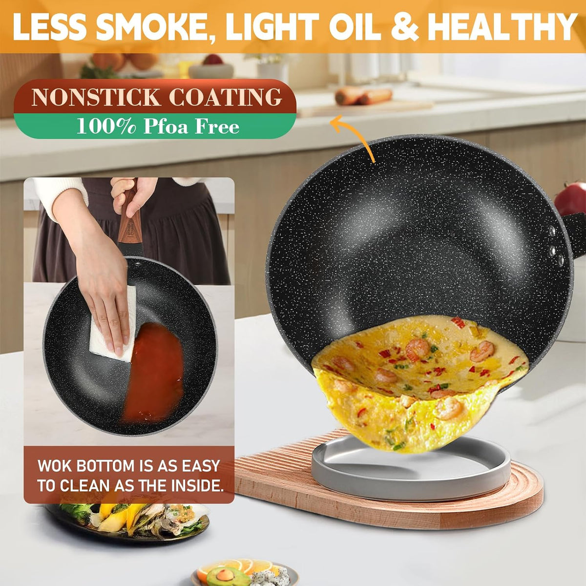 AOSION 13'' Nonstick Wok, Woks & Stir-Fry Pans with Lid and Steamer Basket
