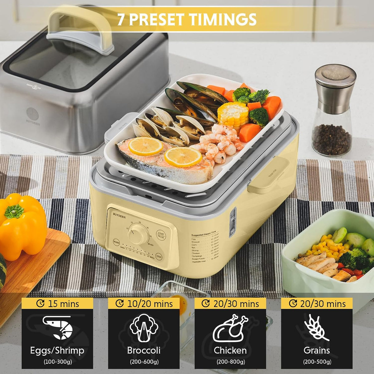 BUYDEEM G52 5.3Qt Electric Food Steamer for Cooking, Mellow Yellow