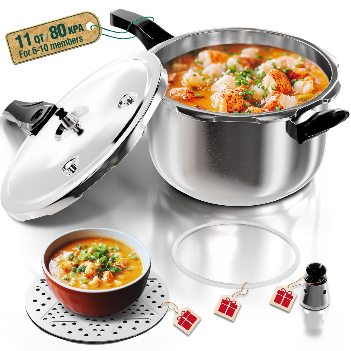 WantJoin Pressure Cooker, 8 Quart Stainless Steel Pressure Canner, Induction Compatible Cookware with Spring Valve Safeguard Devices,Compatible with Gas & Induction Cooker