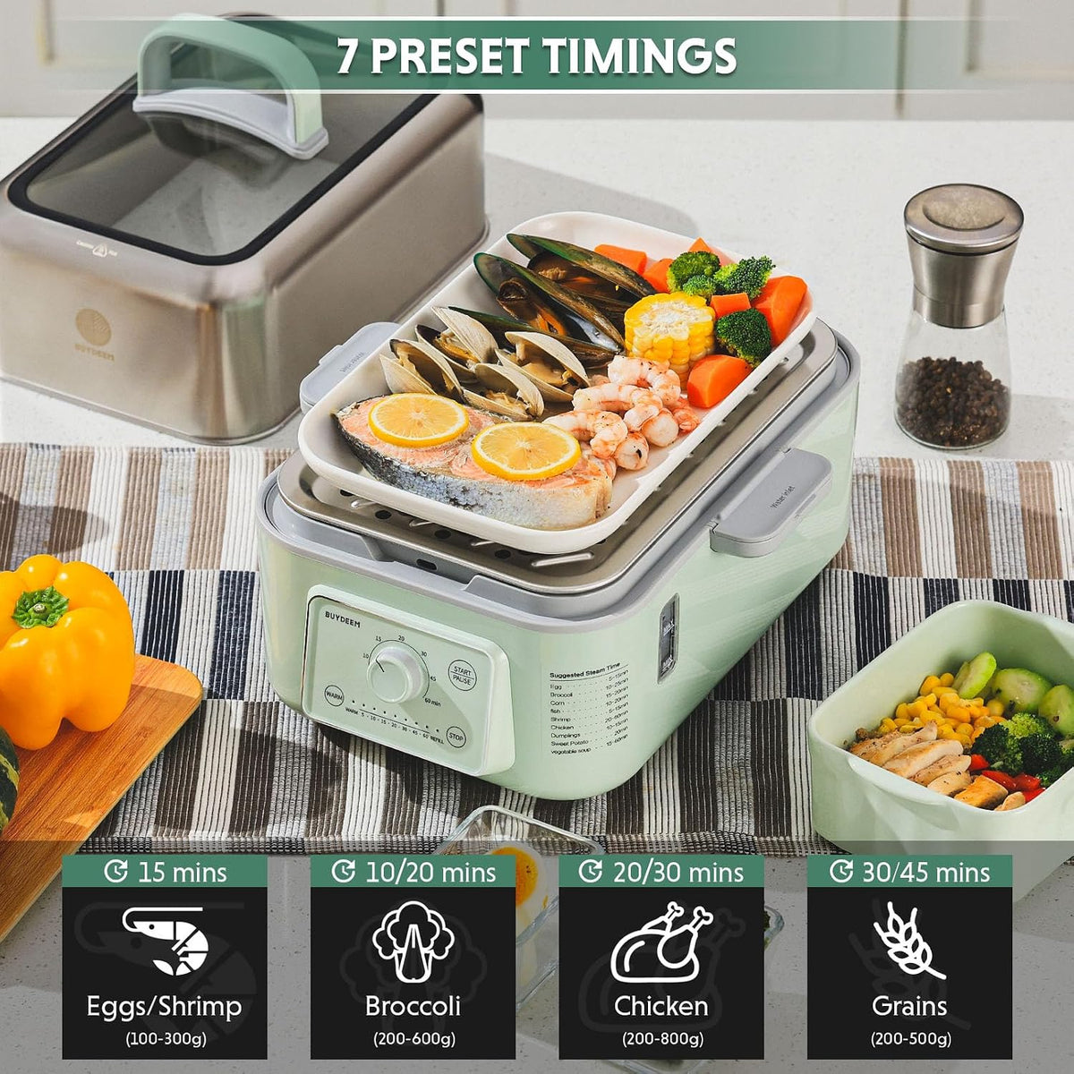 BUYDEEM G52 10.6Qt Electric Food Steamer for Cooking, Cozy Greenish