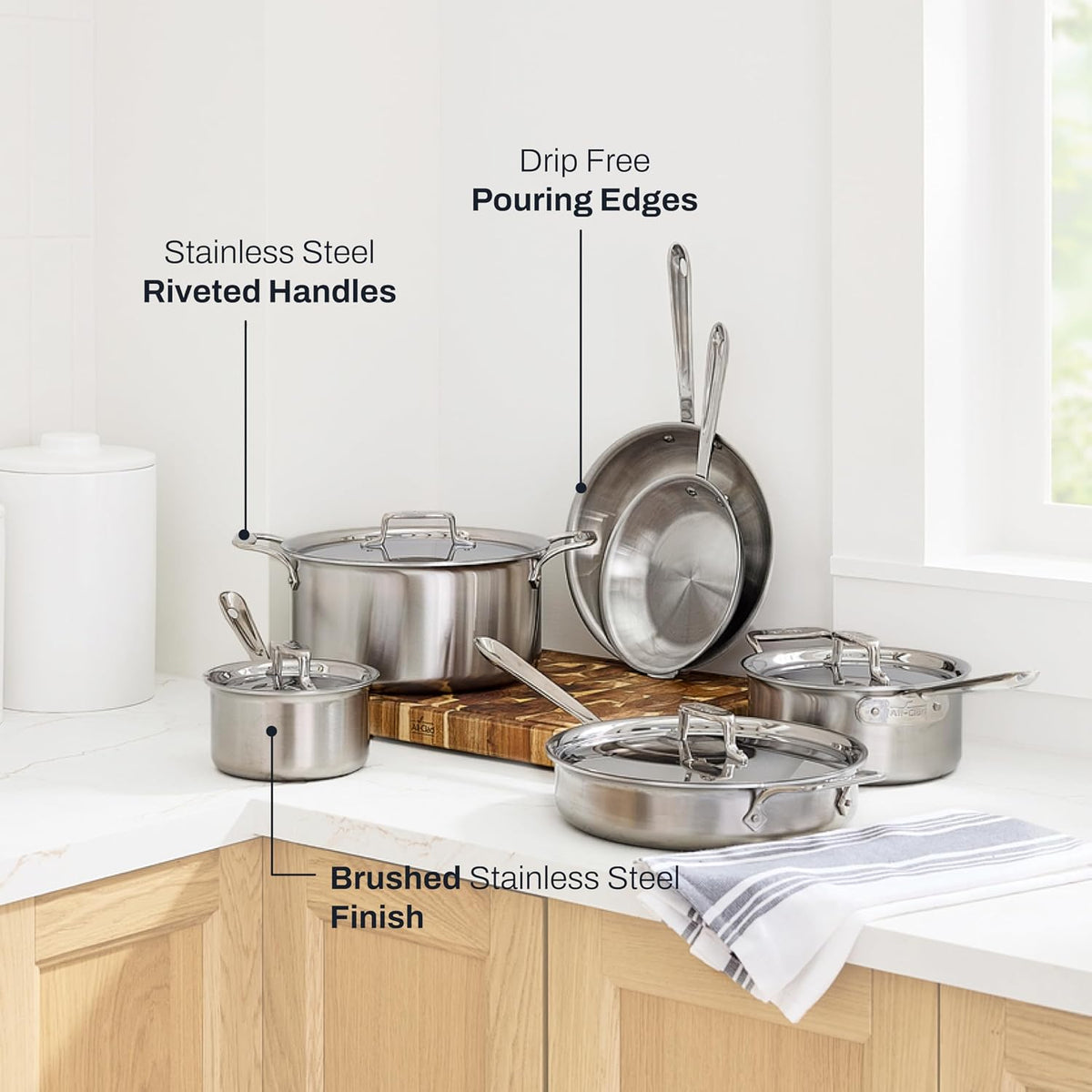All-Clad D5® Stainless Steel 10-Piece Cooking Set, Made in the USA