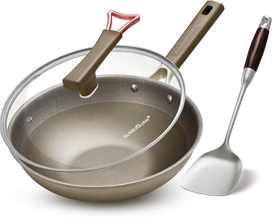 13" Titanium Hybrid Woks with Lid & Stir-fry Pans Nonstick, Induction