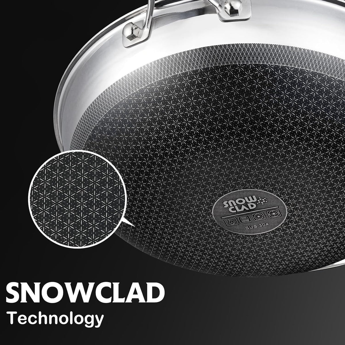 SNOWCLAD Wok, 13 Inch Hybrid Woks & Stir-fry Pans Nonstick, Non Toxic Stainless Steel Wok Pan with Lid, Dishwasher Induction Oven Broiler Safe, PFOA Free Cookware Non Stick