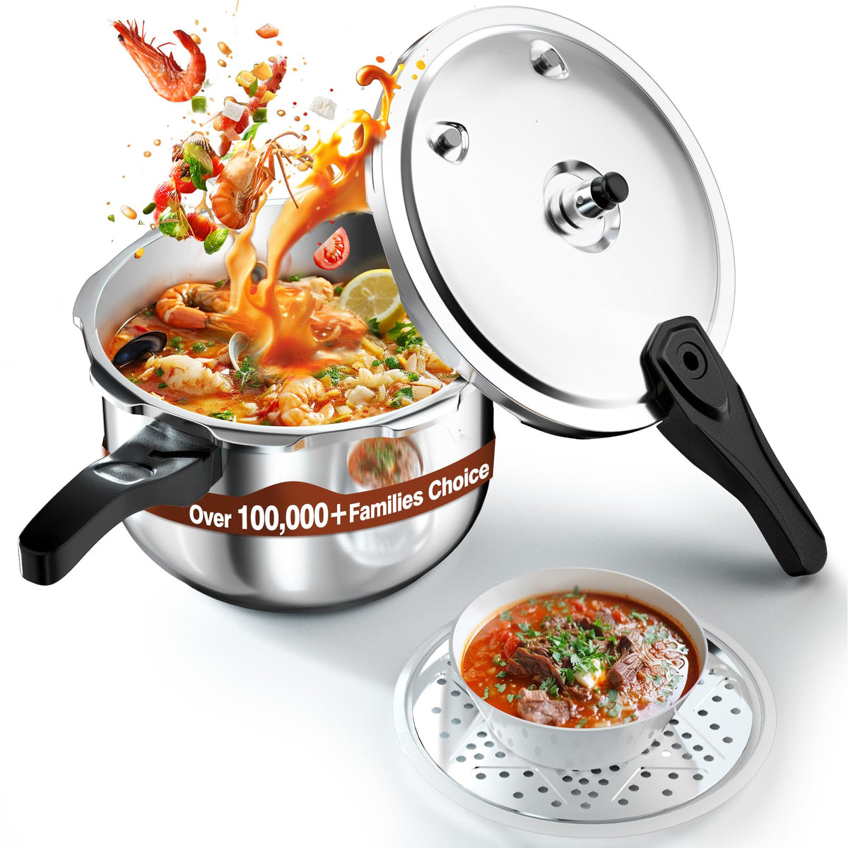 WantJoin Pressure Cooker, 8 Quart Stainless Steel Pressure Canner, Induction Compatible Cookware with Spring Valve Safeguard Devices,Compatible with Gas & Induction Cooker
