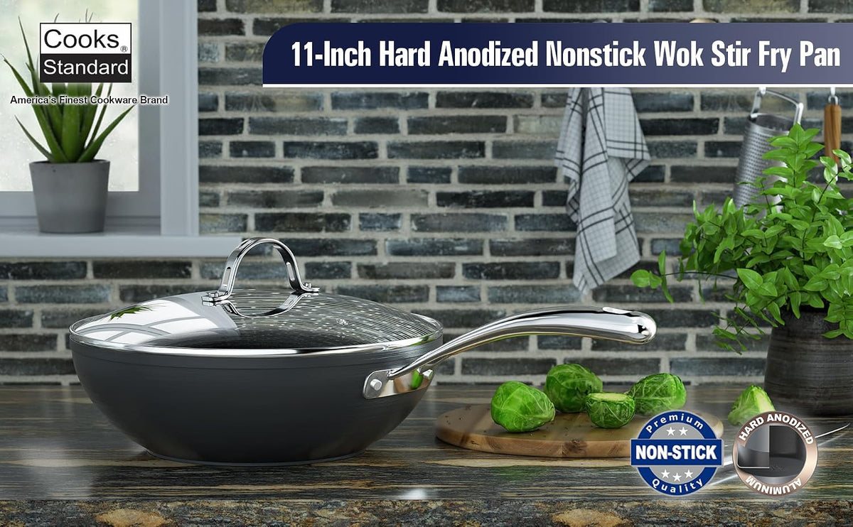 Cooks Standard Classic 11-Inch Hard Anodized Nonstick Wok Stir Fry Pan