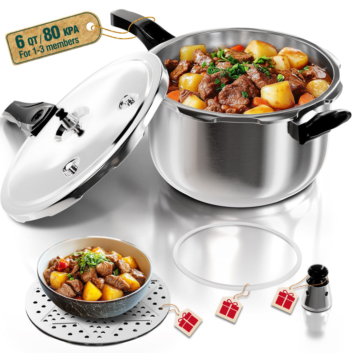 WantJoin Pressure Cooker, 8 Quart Stainless Steel Pressure Canner, Induction Compatible Cookware with Spring Valve Safeguard Devices,Compatible with Gas & Induction Cooker