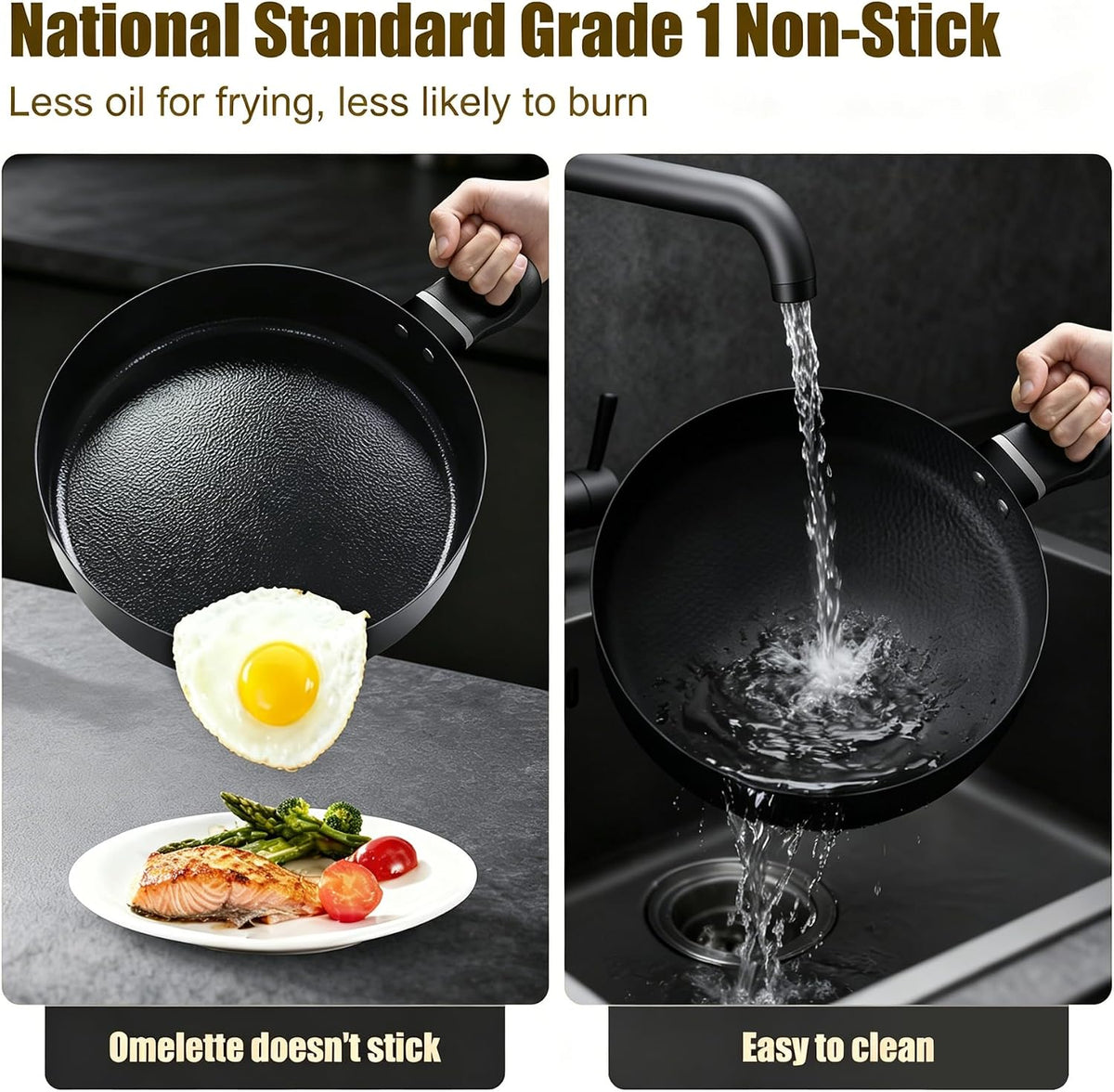 Nonstick Skillet, Nonstick Ceramic Saute Pan with Lid,Deep Frying Pan 12-inch, Healthy & PFOA/PFAS Free,5 QT Cooking Pan,Ergonomic Handle for Effort-saving,Wrist Saver