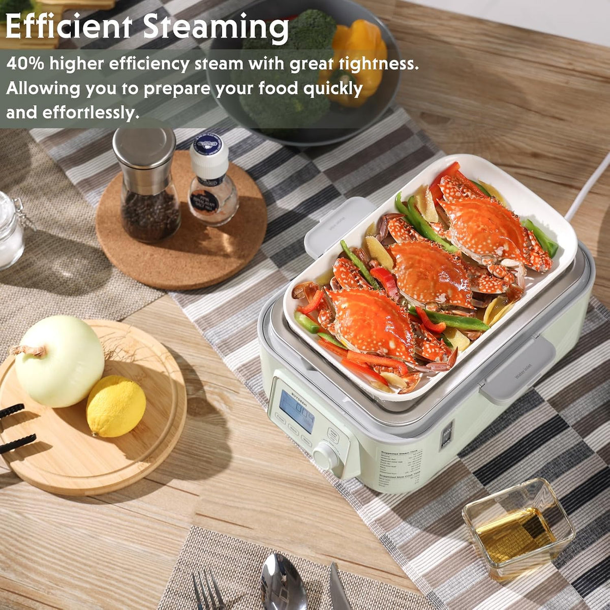 BUYDEEM G553 5.3Qt Electric Food Steamer, 18H Delay Timer, Dual Protection