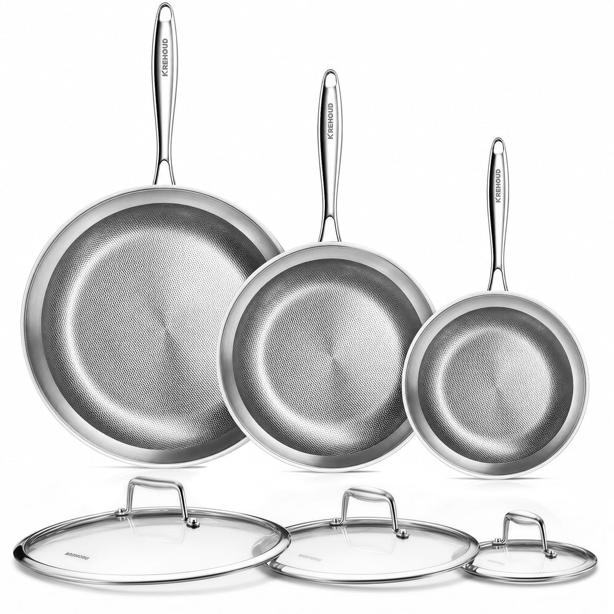 Okura Titanium Pans for Cooking, Titanium Cookware, 12" Frying Pan Hammered Design with Lid, No Coating, Non-Toxic Pro Pan PFAS/PFOA/PTFE Free, Dishwasher&Oven Safe, Induction Compatible