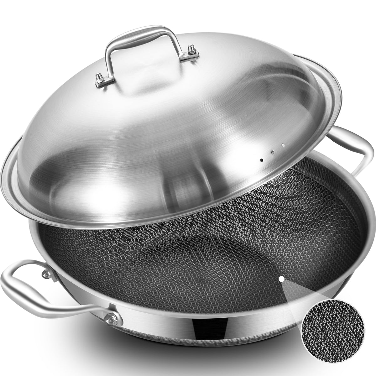 LOLYKITCH Hybird Nonstick Wok Pan with Lid | 13-Inch | Detachable Handle