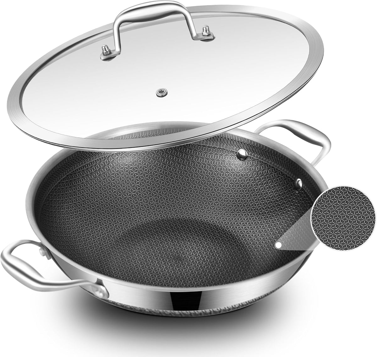 LOLYKITCH Hybird Nonstick Wok Pan with Lid | 12-Inch | Rivented Handle