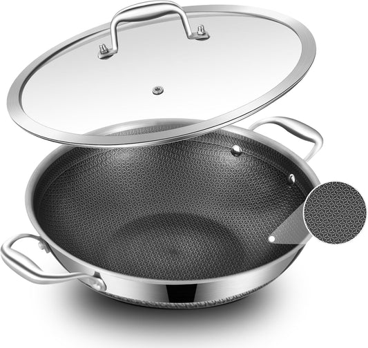 LOLYKITCH Hybird Nonstick Wok Pan with Lid | 12-Inch | Rivented Handle
